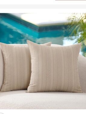 Outdoor Waterproof Chenille Pillow Covers Square 18x18”(2-pack) Stripe Beige